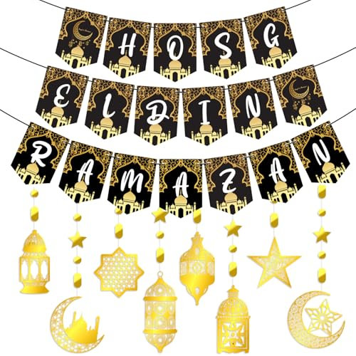 iZoeL Ramadan Deko Hosgeldin Ramazan Ramadan Dekoration Ramadan Mubarak Dekoration Gold Hosgeldin Ramadan Girlande Ramadan Anhänger für Innen Außen Haus
