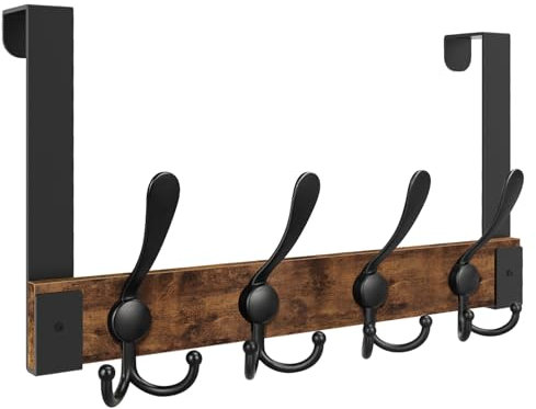 Homode Over The Door Hooks for Hanging, Heavy Duty Wood Over Door Hanger Hook, Over The Door Towel Coat Rack for Bathroom, Back of Door Hooks for Hanging Towels, Clothes, Hats, Rustic Brown Black
