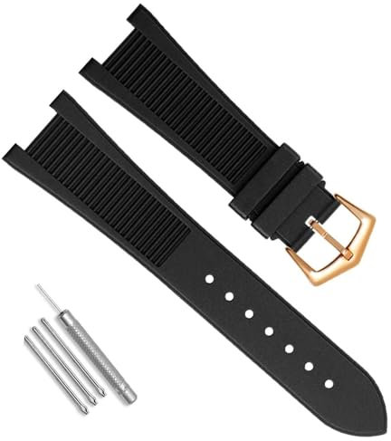 kongsou Uhrenarmbänder für Patek Philippe 5711 5712G Zubehör sind geeignet Nautilus-Uhrenkette Spezialkerbe Silikonarmband 24-13 mm(Black Rose Gold)