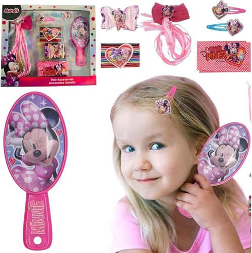 Lot de 18 accessoires pour cheveux Minnie Mouse – Ensemble de beauté avec peigne et serre-tête pour filles de 3 ans et plus, cadeau de Noël et d'anniversaire