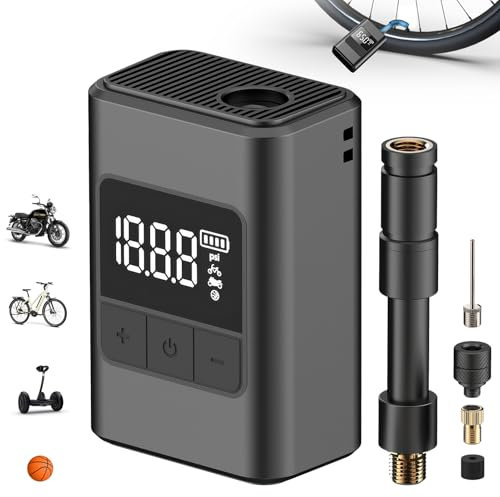 Pompa per bicicletta, mini pompa per pneumatici per bicicletta, pompa ad aria elettrica, con manometro con valvola Presta e Schrader, per bici da corsa, mountain bike e bici da città