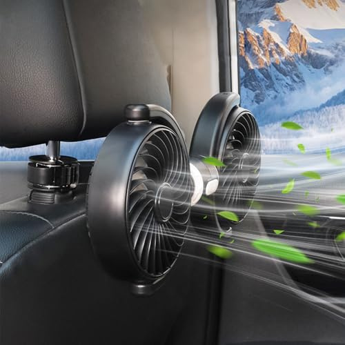 XEERUN Car Fan for Backseat, 12V Car Cooling Fan, Dual Head Car Seats Fan with 3 Speed, 360° Rotatable USB Fan, 360° Rotating, Ultra-Quiet Foldable for SUV, RV, Truck, Vehicles, Black