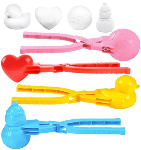 UMUACCAN 4 Pcs Snowball Maker for Kids, Snowball Fights Maker, Ball/Heart/Duck/Snowman Shapes, Snow Ball Toy, Beach Toy, Gifts