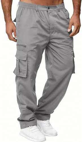 Volemo Pantalon Cargo Homme Coton Pantalon De Travail avec Plusieurs Poches avec Ceinture élastique