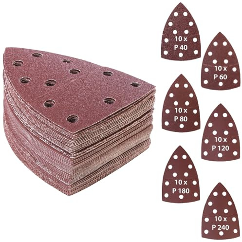 AGT Schleifscheiben: 60er-Set Klett-Schleifpapier für Delta- & Dreieckschleifer, P40 - P240 (Schleifpapier Holz, Deltaschleifer, Schleifer)