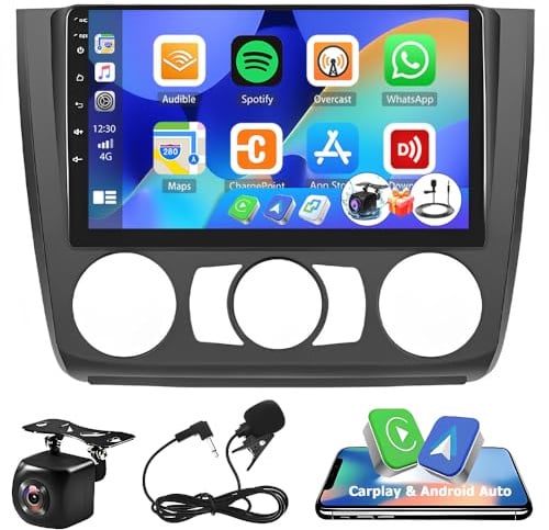 9 Zoll 4G+64G Android 14 Autoradio GPS Navi für BMW E88 E82 E81 E87 2004–2011 Manuelle Klimaanlagen-Modelle Wireless Carplay & Android Auto Stereo FM / RDS Radio Empfänger mit /AHD Rear Cam Mic