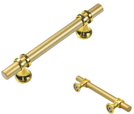 MxSplorion Gold Kitchen Cupboard Handles, 10 Pack 96mm(3.78in) Hole Centers Cabinet Pulls T Bar, for Drawer Dresser, Cupboard and Wardrobe