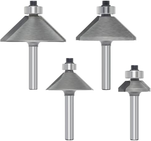 Set di 4 frese per smusso 45° - Coda 6 mm, lunghezza smusso 1/4, 1/2, 3/4, 7/8 - frese a profilo con cuscinetto per smussi e finiture in legno