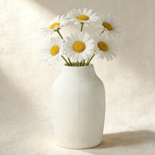 Rustikale Keramik Vase Beige 18 cm Hoch, Blumenvase Modern Boho für Wohnzimmer Tisch Regal Kamin, Deko Vase aus Keramik für Hochzeit & Heimdekoration Vintage Amphore, Hochwertiger Handarbeit vase weiß