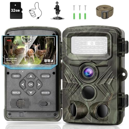 Fototrappola Fototrappole Infrarossi Invisibili 2,7K 58MP, 32GB Fotocamera Caccia con IR Visione Notturna, 120° Foto Trappola IP66 Impermeabile per Monitoraggio Fauna Sicurezza Interna di Sorveglianza