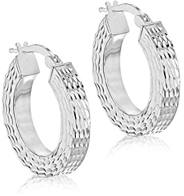 Tuscany Silver Damen Creolen Sterling Silber 22.5mm Gemustert Quadratisch Schlauch