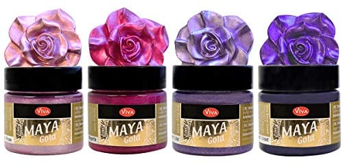 Maya Gold Acrylfarben Set Metallic - Purple Romance - 4 x 45 ml - Premium Metallic-Acrylfarben | Farbe für Metall und andere Oberflächen | wasserfest, lichtecht, schnell trocknend