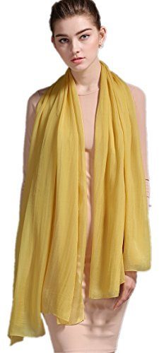 Prettystern Damen XXL Seidenschal Seidentuch einfarbig Seide festlich Abendkleid Stola Sommer Sonnenschutz Sarong Pareo Schultertuch A14 lemon gelb