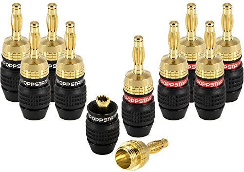 Poppstar 10x High End Bananenstecker (geschirmt, bis 6 mm², 24k vergoldet, 5X schwarz, 5X rot)