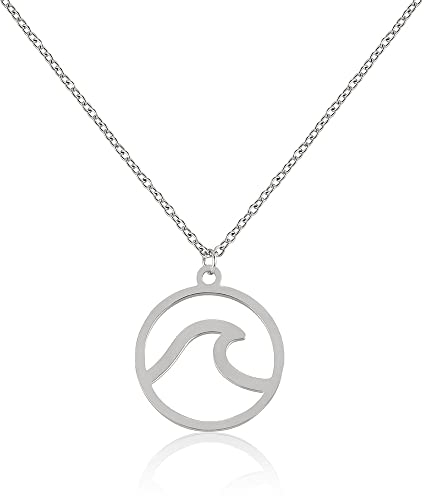 GD GOOD.designs Damen Halskette mit rundem Wellenanhänger (45cm lang) Wave Schmuck Strandschmuck Badeschmuck Gold goldene goldfarben Damenhalskette Damenkette Damenschmuck