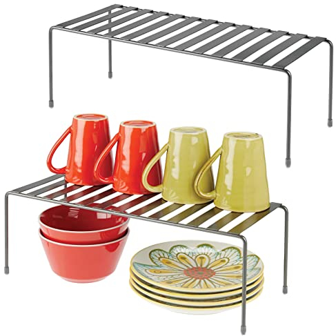 mDesign Küchenregal (2 Stück) - freistehende Küchenaufbewahrung aus Metall - Extra großer Küchengeschirrhalter für Tassen, Teller, Lebensmittel usw. - Dunkelgrau