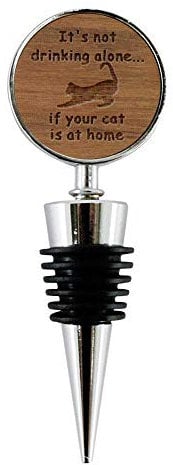 Jorvik Wood Funny Wine Bottle Stopper, It's not drinking alone... if your cat is at home