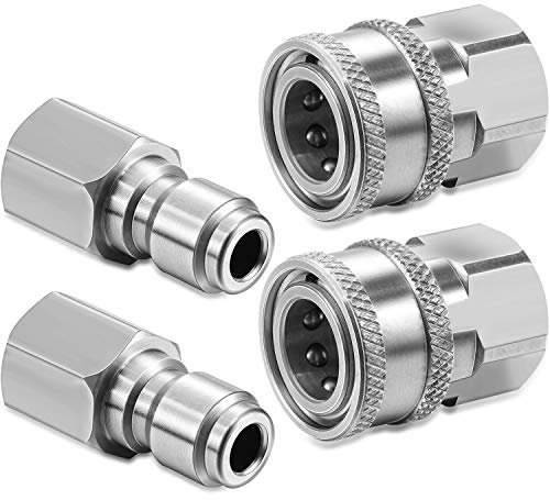 2 Sets Hotop NPT 3/8 Inch Stainless Steel Male and Female Quick Connector Kit Pressure Washer Adapters (Internal Thread)