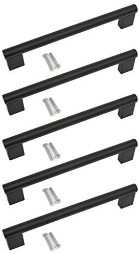 BSM Marketing Kitchen Cupboard Cabinet Keyhole Boss Bar Door Handle Knob Black Matt Finish (5, 192mm Hole Centres)