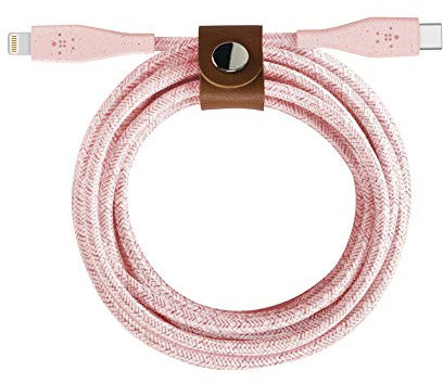 Belkin Boost Charge USB-C Cable with Lightning Connector + Strap (made with DuraTek) - USB-C to Lightning Cable for iPhone 13, 13 Pro, 13 Pro Max, 13 mini and Earlier Models, 4ft/1.2m - Pink