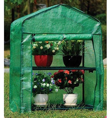 Gewächshaus Balkon klein kleines Regal 69x49x094cm Garten Tomatenhaus Pflanzenhaus Gewächshausfolie Frühbeet Foliengewächshaus, Regalfächer mit 2 Etagen für Tomaten stabil