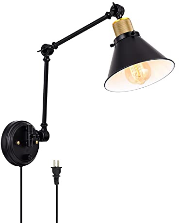 TRLIFE Wall Sconce Plug in, Dimmable Wall Sconce with Switch Swing Arm Wall Lights Plug in Wall Mounted Light Wall Sconces Lighting with 6FT Plug in Cord, E26 Base, UL Listed(Two Arms, 1 Pack)
