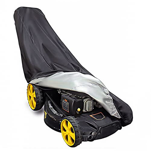 SEAZEN Waterproof Heavy Duty Lawn Mower Cover, UV and Dust Protection Push Mower Cover, Universal Fit with Drawstring & Storage Bag (Black, L)