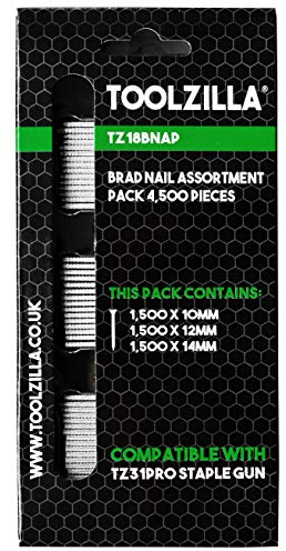 TOOLZILLA Brad Nails Assortment Pack (4.500 Pieces), Masonry Nails for Nail Gun and Staple Gun Heavy Duty. Suitable with Staple Gun for Wood, Carpet Stapler.
