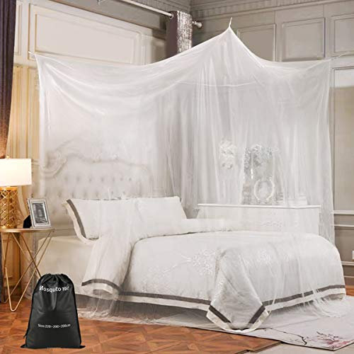 Nabance Mosquiteras para Camas 220x200x200cm, Mosquitero Cuadrados para Interior y Exterior, Cuerdas y Ganchos para la Pared, Parches, Bolsa de Almacenamiento, Mosquitera Universal de Color Blanco