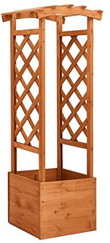vidaXL Tannenholz Pflanzkasten mit Spalier Gartenspalier Rankhilfe Rankgitter Blumenkasten Blumenkübel Rankgestell Rosensäule 49x39x130cm