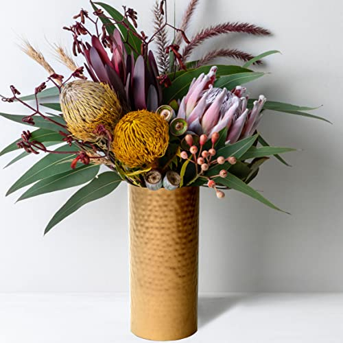 Vase for Flowers - Tempered Metal - 23cm Tall Flower Vase (Gold)