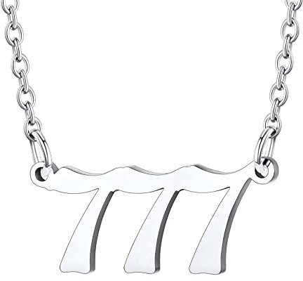 U7 Angel Number Necklace Silver Nacklaces for Women 777 Numbers Pendant Stainless Steel Cable Chain