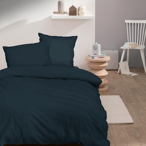 MATT & ROSE Housse de Couette 140x200 cm Unie Coton LAVÉ | 100% Coton Lavé | Oeko-TEX | Bleu Nuit