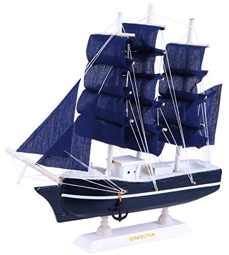 Sailing Yacht Boat Wooden Model Wood Ship Handcrafts 24cm Wooden Sailboat Centerpiece for Home Beach House Ocean Theme Party Nautical Mediterranean Decor