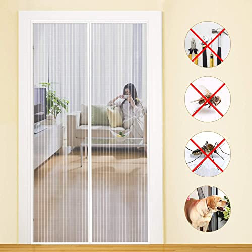 MYCARBON Fliegengitter Balkontür, Stärkere Magnet Insektenschutz Tür 90x230cm, Für Kellertür, Terrassentür, Wohnzimmer, Ohne Bohren, Einfache Montage, Nicht Kürzbar, Weiß
