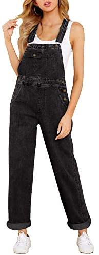 Roskiky Peto para mujer, vaquero, elástico, pierna recta, overall para mujer, corte regular, pantalones de mezclilla, cómodos, correas ajustables