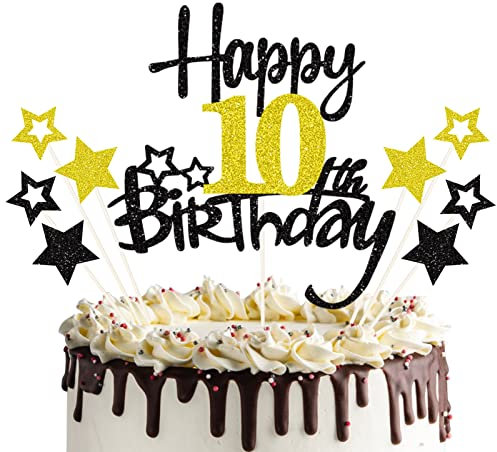 palasasa 10 Geburtstag Tortendeko Happy 10 Birthday Cake Topper 10. Tortendeko 10th Kuchen Topper Glitzer Kuchendeko 10 Jahre Cupcake Toppers für 10 Geburtstag Party Dekoration