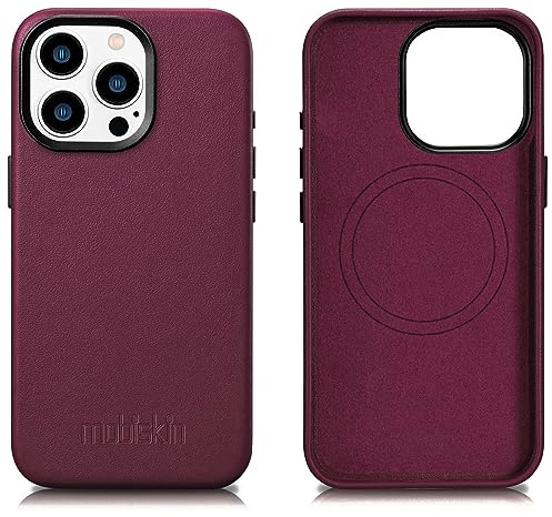 Mobiskin Hülle für iPhone 15 PRO MAX (6,7), Cover mit Leder, Wein-Rot
