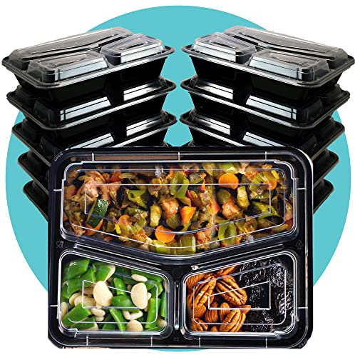 Triplast 200 x Meal Prep Containers (3 Compartment, 33oz) - Microwave, Freezer & Dishwasher Safe – BPA Free, Reusable, Leakproof & Stackable Food Storage Bento Lunch Boxes for Home, Office & School