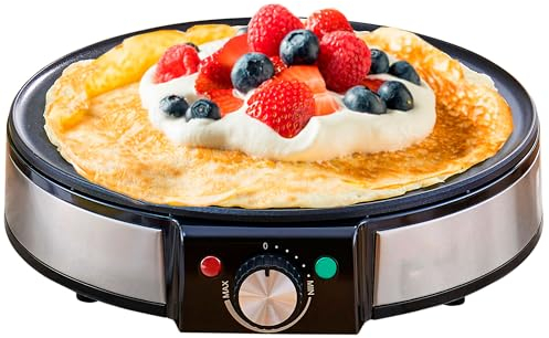 briebe CM1137 Crêpe-Backmaschine, Pfannkuchen, Pfannkuchen, Teller Ø 30 cm, Antihaftplatte, einstellbare Temperatur, 1600 W, Schwarz