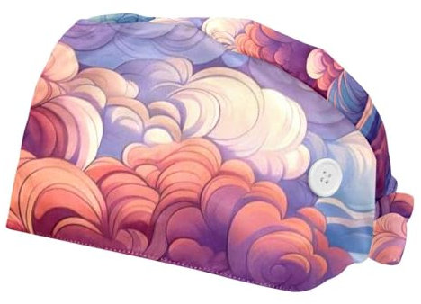 Unisex 2 Stück Bouffant Scrub Hüte Frauen mit Knöpfen Scrub Caps für Damen Herren, Sky Cloud, Mehrfarbig8, Einheitsgröße