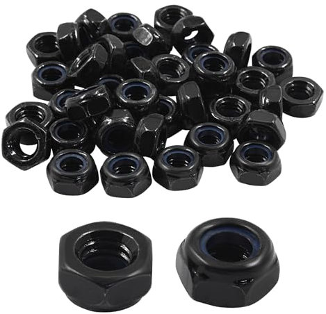 Hitefu 40 dadi di bloccaggio esagonali M6 x 1 mm, dadi di bloccaggio antiscivolo in nylon nero, dadi autobloccanti in acciaio al carbonio per elementi di fissaggio