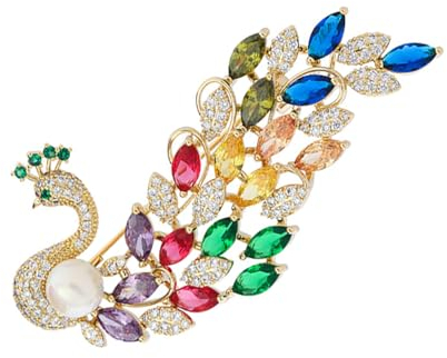 Broche paon coloré micro-incrusté de zirconium, tempérament, perle d'eau douce, corsage manteau, Métal Zinc Fer