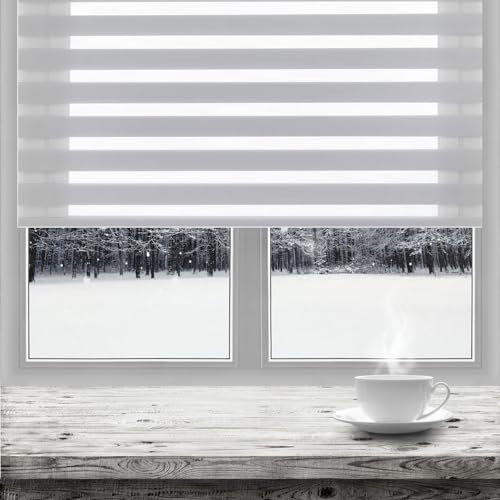 No Drill Blackout Blinds 100 x 340 cm Thermal Insulated,UV Protection, Blackout Fabric Roller Blinds Durable Fittings Easy Fit for Any Window, White