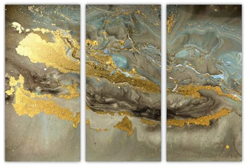 AREDE 3er Set Wandkunst Gemälde Bild Poster Goldene abstrakte Kunst | 90 x 60 cm | Wandbilder Wanddekoration Home Office Wohnzimmer Schlafzimmer Dekoration | Fertig zum Aufhängen