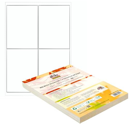 Double Dragon, 100 Sheets Pack A4 Self-Adhesive Address Labels, 4 Per Sheet, 400 Labels, 99.1x139mm, Easy Peel, Inkjet & Laser Printer Compatible – Address, Shipping, Mailing, File, DIY Stickers