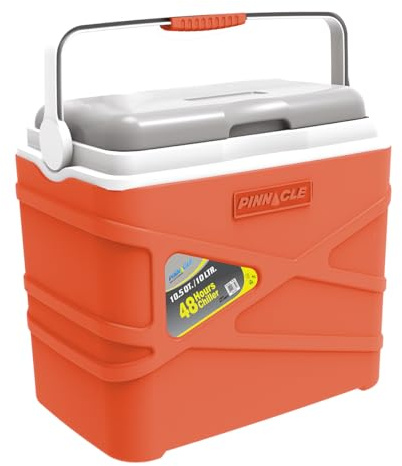 Pinnacle 10 Liter Insulated Cooler Lunch Box -Portable Camping/Picnic Hard Cooler –Coolbox Keeps Cool for 48 hrs. with Ice Retention–Heavy Duty Cooler for Beach, Grill, Travel,Tailgating,Small Orange