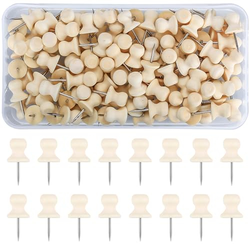 130 STK Holzfigur, Natur Holz Pinnnadeln, Pinwandnadel, Pinnadeln Rundkopf Holz, für Korktafel Schwarzes Brett Karte Wand Korkplatte Landkarte Kalender Fotos