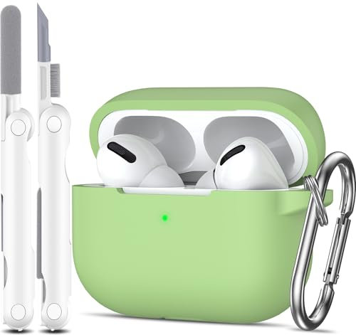 MHYALUDO Kompatibel mit AirPods Pro-Hülle, Anti-Fall-Schutz aus weichem Silikon, stoßdämpfend, kompatibel mit AirPods Pro-Hülle, Skin Touch mit Schlüsselanhänger und Reinigungsset, Avocado
