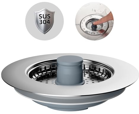 Hibbent Bouchon Evier Cuisine,ABS Bouchon Evier Avec un Set Combiné Filtre Evier Cuisine en Inox,Anti - Blocage, PréVention des Odeurs,Grille Evier Cuisine-Profondeur de L'éVier >22mm
